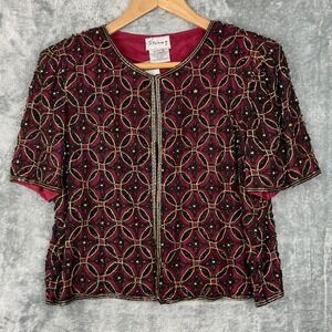 Vintage Silk Beaded Evening Stenay Jacket Womens M Formal Cardigan Red Black NEW